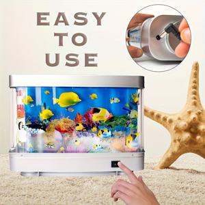 TEMU LED 다이내믹 인공 어항 조명 USB 전원 야간등 가상 해양 움직이는 물고기 램프, 침실/거실/사무실 장식용, 사무실 휴식 분위기 조명, 스위치 제어 기능