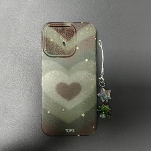 TEMU 폰 케이스: 그라데이션 그린 글리터 하트 스트랩 크리스마스 트리 케이스, 아이폰 15, 16 프로 맥스, 14, 13, 12, 11 모델 호환