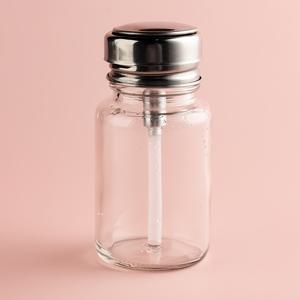 TEMU 투명 펌프 디스펜싱 병, 원통형 플립형 유리 네일 폴리쉬 리무버 병, 리필 가능 프레스 디스펜서 병, 네일 폴리쉬 리무버 및 아세톤에 적합.