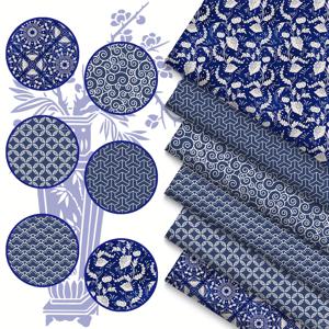 TEMU 6개 세트 청백색 도자기 스타일 패치워크 스퀘어 DIY 공예 장식, 사계절 사용 가능 프리컷 스퀘어 120g, 베개, 퀼트, 의류, 휴일, 선물 포장 및 선물용 DIY 프로젝트에 적합! 17.7*19.7 인치