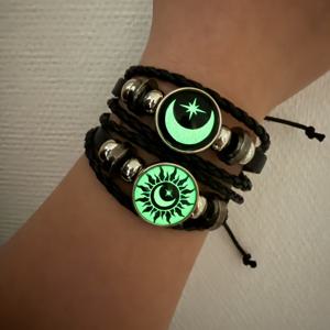 TEMU 친구들을 위한 조합용 빛나는 스타일리시한 손으로 짠 커플 태양, 달 및 별 팔찌 세트 2개, 음악 축제/어머니날/할로윈 선물