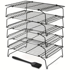 TEMU 오일 브러쉬 포함 5피스 냉각 랙 세트, 5단 논스틱 스택 가능 그릴 랙, 요리 및 베이킹용, 안전하고 세척이 쉬우며 내구성 있음