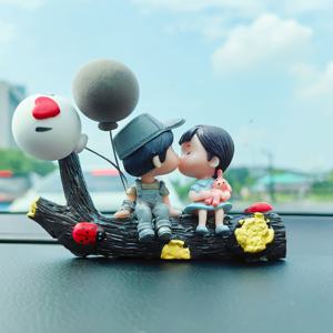 TEMU 남아 여아를 위한 차량용 센터 콘솔 장식을 위한 파란색과 회색 커플 디자인, 하트 모양 풍선, 나무 줄기 개미 밴드가 특징인 3피스 세트.