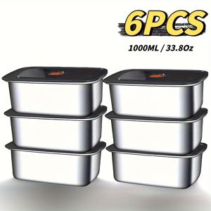 TEMU 튼튼한 스테인리스 스틸 식품 용기 1000ml 세트 - 잠금 뚜껑, 누수 방지, 식기세척기 및 냉동고 사용 가능, 도시락, 캠핑, 다이어트용 식사 준비 - 5/6개 쌓을 수 있음, 다용도|냉동고|식기세척기|식기세척기