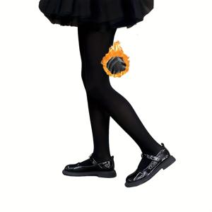 TEMU 여아용 브러시드 솔리드 블랙 타이츠 1개/2개/3개, 아기 여아용 신축성 높은 보온 풋티 팬티스타킹