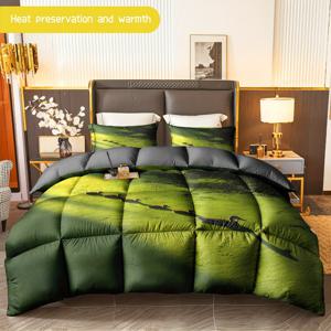 TEMU 3피스 침구 세트 (1개 이불, 2개 베갯잇) 오리털 충전재 사용, 사계절용, 부드럽고 푹신함, 저자극성, 주름 방지, 관리 용이. 퀸, 킹, 풀 사이즈로 제공, 자연을 소재로 한 디자인