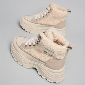 TEMU 2025 신상 겨울 여성화, 따뜻한 캐주얼 두꺼운 밑창 키높이 다용도 고퀄리티 하이탑 신발