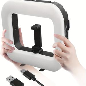 TEMU 1개 원형 스마트폰 비디오 장치, 휴대폰 홀더 내장 3600mAh 충전식 배터리 포함 - 셀카 조명, 메이크업, 영상 촬영, 라이브 스트리밍용