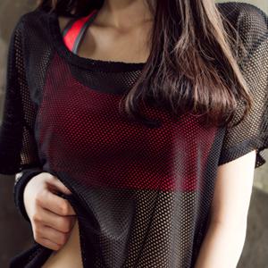 TEMU 피트니스 여성용 루즈 반팔, 러닝 홀로우 아웃 스포츠 티셔츠, 메쉬 통기성 속건 요가복