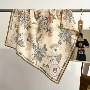 TEMU 플로럴 프린트 스퀘어 스카프 - 가벼운 자외선 차단 및 방풍 목도리, 여성과 남성을 위한 다용도 패션 액세서리, 야외 여행 및 캐주얼 외출용 세탁 가능, 스타일리시한 선보호 | 우아한 넥웨어 | 내구성 있는 프린지 가장자리