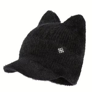 TEMU 가을 겨울 귀마개 모자, 유럽풍 여성용 따뜻한 눈꽃 로고 심플 비니