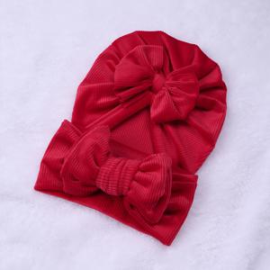 TEMU 1세트 레드 코듀로이 아동용 모자와 헤어밴드 세트, 가을/겨울 머리 보온, 귀여운 베이비 헤드웨어, 신생아/어린이