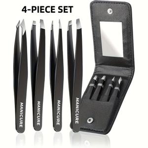 TEMU 4개 스테인리스 스틸 족집게 블랙 세트, 속눈썹 연장, 눈썹 모양 만들기, 제모, 인조 속눈썹 보조용 메이크업 도구