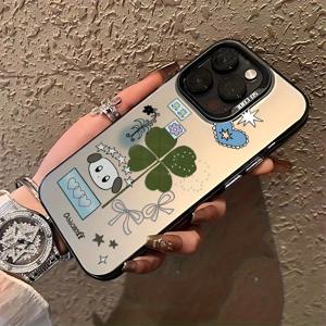 TEMU 휴대폰 케이스 - 아이폰 16, 15, 14, 13, 12, 11 Pro Max, X, XR, XS MAX, 8, 7 Plus에 적합한 충격 방지 무광택 후면 커버, 한국 스타일의 네잎 클로버 강아지 디자인