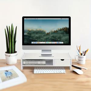 TEMU 에르고 엘리베이터 디스플레이 스탠드 - 숨겨진 서랍이 있는 이중층 스탠드, 스크린 및 키보드용, 케이블 관리 데스크탑 매니저, 건강한 시야 높이, 넉넉한 서랍, 견고하고 안정적