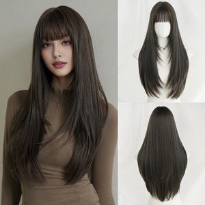 TEMU 7JHH 위그스 여성용 롱 블랙 브라운 합성 가발 - 고밀도 레이어드 내열성 헤어, 데일리 & 파티용 롱 가발, 28.34인치 (한국 스타일)