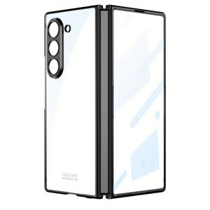 TEMU 삼성 갤럭시 Z 폴드 7 호환, 충격 방지 기능과 스크린 보호 필름이 있는 전기 도금 투명 후면 케이스
