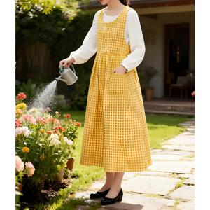 TEMU 한국식 A라인 슬릿 드레스 - 플러스 사이즈 베이킹, 네일 아트 & 티 숍 드레스 - 세탁기 사용 가능, 의상, 미용실 & 카페용