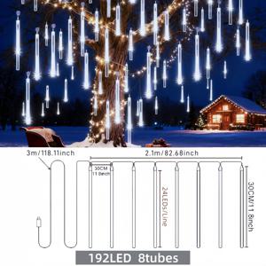 TEMU 1 USB 유성우 조명 - 화이트/블루/멀티컬러 아이슬 눈꽃 폭포 드롭 조명, 정원 웨딩, 파티, 크리스마스, 추수감사절, 할로윈 장식용, 가을 홈 LED 스트링 조명, IPX4