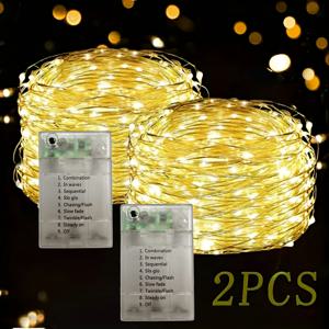 TEMU 2개입 8가지 모드 - 배터리 작동 따뜻한 색상 300/200/100/50 LED 구리 전선 스트링 조명, 발렌타인데이, 부활절, 생일 파티, 결혼식, 크리스마스 장식에 적합