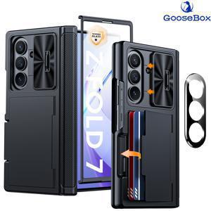 TEMU 폰 케이스: Z Fold 7 호환 케이스(렌즈 보호 필름 포함) 카드 홀더, 내장형 슬라이드 렌즈 커버 & 힌지 보호 & 스크린 보호기, 충격 방지 지갑형 할로윈 선물/추수감사절 선물/크리스마스 선물/휴일 선물