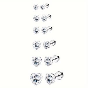 TEMU 남녀공용 12개 세트 스테인리스 스틸 귀걸이 - 하트, 라운드 큐빅 지르코니아 스터드 & 바벨 연골 피어싱, 3-8mm 삼각형 인조 디자인