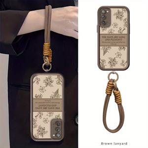 TEMU 삼성 갤럭시 노트 20용 기본 브라운 플로럴 디자인 휴대폰 케이스 (목걸이 스트랩 포함), 남녀공용. 이 보호 케이스는 고품질 TPU 소재를 사용하고, 매력적인 부드러운 걸쇠 스트랩이 특징이며, 낙하 방지 기능이 있습니다.