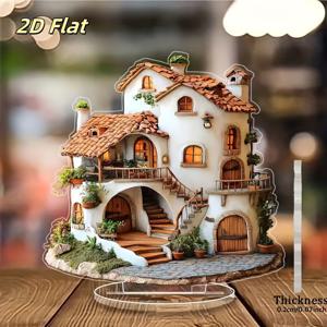 TEMU 2D 평면, 1개 - 아크릴 코티지 홈, 오피스, 카페용 - / 러스틱 스톤 스텝이 있는 장식용 주거, 컴팩트 2D 평면 지붕, 독특한 선물, 2D 평면