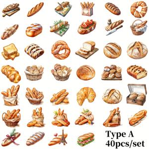 TEMU 40개/세트 핸드메이드 창의적인 레트로 베이글 토스트 시리즈 2D 플랫 스티커, 고품질 쓰레기 일기장, 노트북, 스크랩북 장식용 DIY 컷팅 북 스티커