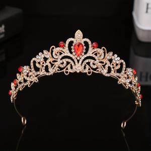TEMU 고급스러운 골드 & 레드 보석 유럽풍 빈티지 공주 왕관 헤어피스 - 정교하고 우아한 라인스톤 브라이덜 헤어밴드, 합금 생일 및 공연 헤어 액세서리, 잎 디자인, 공주님에게 완벽