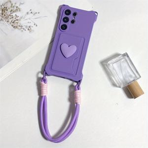 TEMU 갤럭시 A14 A34 A53 A54 A15 A52 A35 A55 A16 A26 A36 A56 S21 S22 S23 S24 S25 울트라용 3D 하트 모양 카드 홀더 폰 케이스, 탈착 가능한 스트랩으로 창의적인 디자인, 낙하 보호 기능, 휴대용 케이스, 폰 커버|핸드폰스트랩|S22케이스