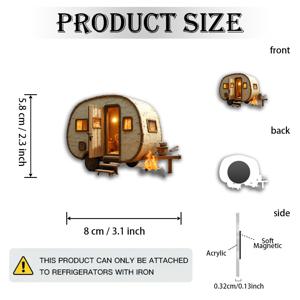 TEMU 1개 빈티지 캠퍼 밴 자석 - 따뜻한 빛 실내가 있는 미니어처 RV 모델, 부드러운 아크릴 & 고무 자석, 냉장고, 문용 - 러스틱 캐빈 장식, 캠핑 애호가 선물, 아늑한 트레일러 액세서리 (s &), 2D 평면