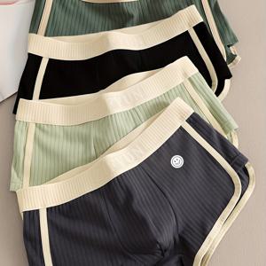 TEMU 패션 울트라 소프트 컨트라스트 컬러 시리즈 - 4pcs 남성용 솔리드 컬러 미드라이즈 스트레치 박서 브리프 - 편안하고 통기성 좋은 속옷 세트|남자옷