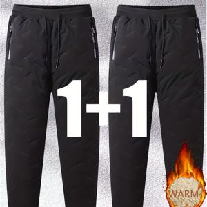 TEMU 2개 남성용 보온 조거 팬츠 - 탄성 커프스, 비신축성 원단으로 제작된 튼튼한 겨울 바지, 운동, 하이킹에 적합|냉장고바지|남자바지|바지
