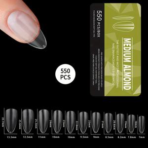 TEMU 네일 살롱용 중간 사이즈 클리어 네일 팁 알몬드//스퀘어/스틸레토 형태의 프레스 온 네일 아크릴 네일 익스텐션 네일 팁 550개/박스|네일팁