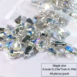 TEMU 80개 수제 유리 라인스톤 물방울 - 문라이트 컬러 (2가지 사이즈: 5x8mm & 6x10mm) DIY 공예, 의류, 모자, 가방 & 지갑 장식용 - 오로라 유리 구슬, 수제 의류 & 액세서리, DIY 지갑 만들기