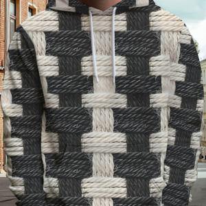 TEMU 남성용 3D 룩 후드 스웨트셔츠 - 케이블 텍스처 풀오버 후디, 베이지/블랙/화이트/그레이 하운드투스 프린트, 루즈핏 겨울 따뜻한 스웨터, 세탁기 사용 가능 캐주얼 & 스마트 캐주얼 아우터웨어