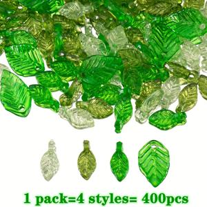 TEMU 400개 그린 아크릴 잎사귀 비즈 | 다면체 유리 스페이서 비즈, 잎사귀 펜던트 참, 주얼리 제작용, 우정 선물, 키체인 펜던트, 의류, 주얼리 제작 액세서리 키트, 장식