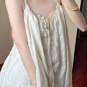 TEMU 여성용 프렌치 스타일 나이트드레스 - 보호 레이스 캐미솔 나이트가운, 얇은 스트랩, 여름용 수면복, 손세탁 가능한 솔리드 컬러 나이트드레스, 웨딩 나이트 & 특별한 날을 위한 (논-)|여름잠옷