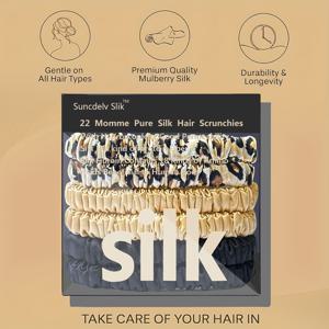 TEMU 100% 실크 솔리드 컬러 헤어 타이 고품질 스크런치 (22Momme) 여성용 빅 헤어밴드 헤어 액세서리 6개 세트