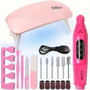 TEMU 7-in-1 네일 아트 도구 세트 (네일 램프, 네일 폴리셔, 각질 포크, 각질 푸시, 손가락 분리기) - 스테인리스 스틸 키트, 전문 네일 아티스트용