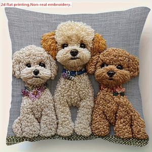 TEMU 2D 평면 프린팅, 비실제 자수, 푸들 가족 사진 1개, 단면 프린팅 베개커버, 거실·침실·소파 장식용, 세탁기 사용 가능, 지퍼 잠금 (베개솜 미포함, 자수 없음, 2D 평면