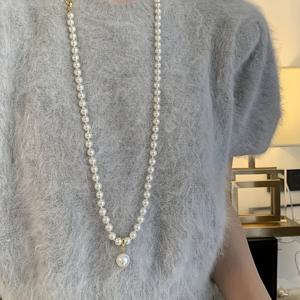 TEMU 화이트 롱 인조 진주 프렌치 스타일 우아한 목걸이, 데일리 웨어와 추수감사절 선물에 완벽|목걸이|은목걸이