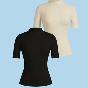 TEMU 세련되고 다재다능한 반팔 고탄력 터틀넥 탑 2종 세트