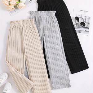 TEMU 여아용 롱팬츠 3피스 세트. 솔리드 컬러의 부드러운 플리스 소재로 제작되었으며, 넓은 밑단으로 착용감이 좋고 편안합니다. 선물용으로 완벽하며 야외 활동에 적합합니다.