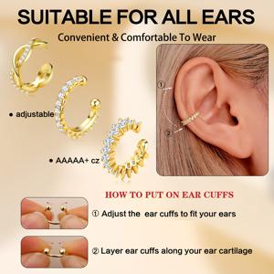 TEMU 여성용 비피어싱 클립온 연골 귀걸이 - 골드 도금 후프 & 꼬인 로프 텍스처, 일상 및 파티 착용을 위한 섬세한 이어 커프, 이스터 주얼리, 피어싱 없는 피어싱, 사계절 활용 가능한 스타일|링귀걸이