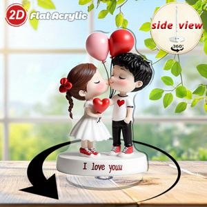 TEMU 2D 플랫, 1개 귀여운 남자 & 여자 커플 키스 피규어 - 로맨틱 하트 풍선 & 러브 유 사인 아크릴 데스크탑 장식, 결혼/ 선물, 기념일 소품, 실내/야외용 무 /-프리 플랫 테이블탑 장식, 2D 플랫