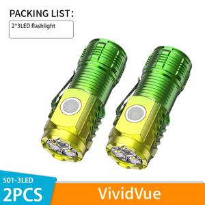 TEMU 2개입 녹색 USB 충전식 미니 3LED 캠핑 손전등 (백 클립 디자인) - 5가지 모드, 밝은 플라스틱 토치 (하단 자석 포함), 휴대용 & 경량 (야외 활동용), 낚시, 캠핑, 산책, 러닝에 적합