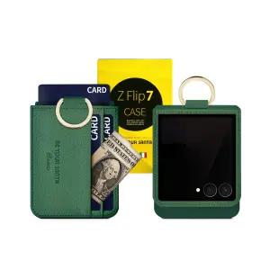 [비유어산타] 보스코&비앙코 갤럭시 Z플립7 케이스 이태리 인조가죽 힌지보호 카드수납 링