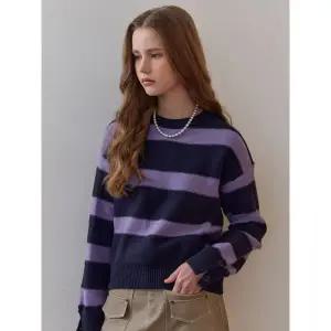 [하프클럽/마쟈]투톤 스트라이프 버튼 슬리브 니트